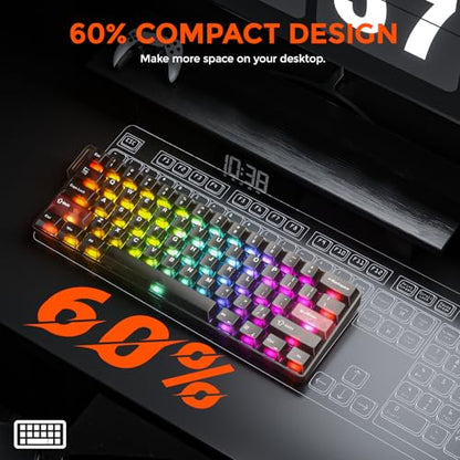 DAREU COOL60 60% Hall Effect Gaming Keyboard with Magnetic Switch, SOCD, 0.01mm Actuation Adjustable Rapid Trigger,8000 Hz Polling, Frosted Transparent Keycaps, Hot-swap, RGB Backlit - color: Black