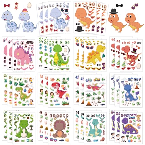 42 Sheets Create Funny Dinosaur Stickers, Make a Face Stickers for Boys and Girls, Travel Sticker Books, Party Favors, Birthday, Home, School and Activities Gifts for Kids Ages 3+ - style: Dinosaur