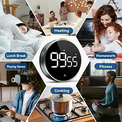 Digital Kitchen Timer, 3.8'' Large LED Display Countdown Countup Timer, Timer for Kids, Classroom Magnetic Timer, Adjustable Volume, Brightness, Easy for Cooking/Study/Office/Exercise (Ridged Knob) - style: Ridged Knob