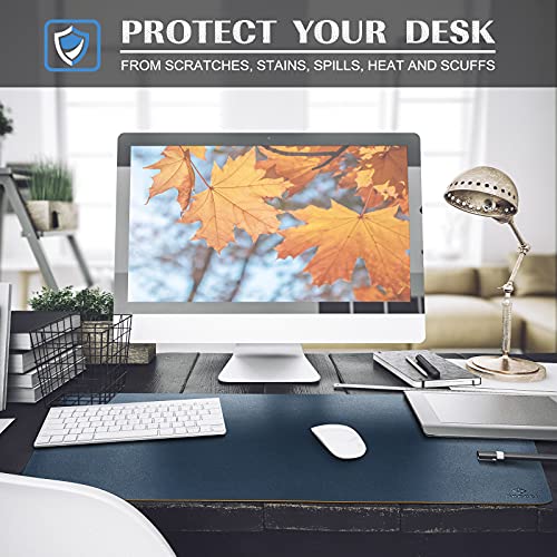 K KNODEL Large Office Leather Desk Mat, Mouse and Keyboard Pad, Computer and Laptop Mat, Desktop Protector and Cover, Writing Pad and Blotter (31.5"x15.7", Dark Blue) - color: Dark Blue, size: 31.5" x 15.7"