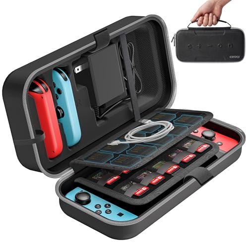 OIVO Switch 1 Carrying Case Compatible with Nintendo & OLED, Portable Switch Travel Carry Case Fit for Joy-Con and Adapter, Hard Shell Protective OLED Pouch Bag with 20 Games, Grey - color: Grey, size: 2017 inches