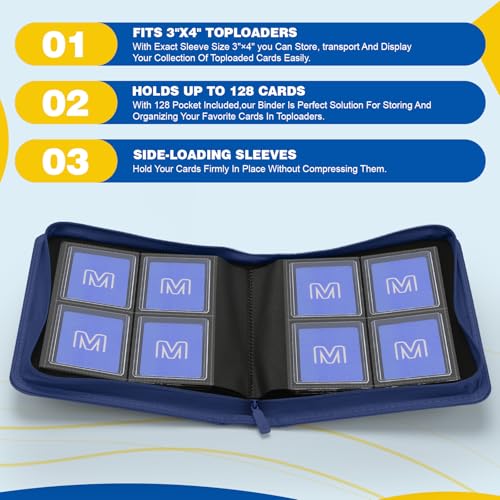 Toploader Binder,4-Pocket Side Load Trading Card Album, Holds 128 Cards | Top Loader Binder with Double-Sided Pockets for MTG, Sports Cards, Top Loader Storage（4 Dark Blue） - color: 4Dark Blue3