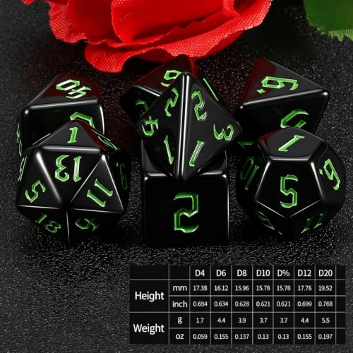 QMAY DND Dice Set -D&D Polyhedral Dice (7 Pcs) for Dungeons and Dragons (Pure Black) - color: Pure Black