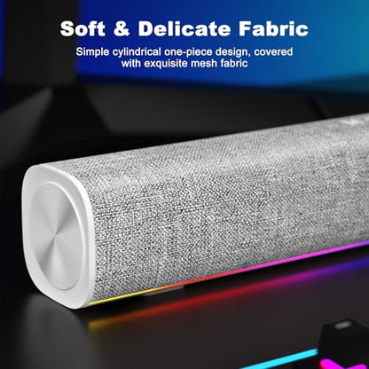 SOULION Computer Speakers for Desktop Monitor USB Plug & Play White | Dynamic LED Light, USB Plug & Play PC, Switch Button, Bluetooth 5.1, Clearly Sound, Breathable Material, Widely Application - color: White