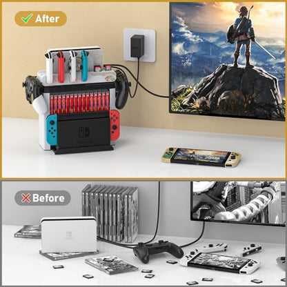 Switch Games Organizer Station with Controller Charger, Charging Dock for Nintendo Switch & OLED Joycons, Switch Mounts, Brackets & Stands for Games, the Legend of Zelda: Tears of the Kingdom Edition - color: Tears of the Kingdom Edition