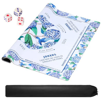 TIASUSAN American White Mahjong Learning Mat (33” x 33”) with Black Carrying Bag, Anti-Slip, Noise-Reducing Mahjong Mat for Table - color: White and Blue