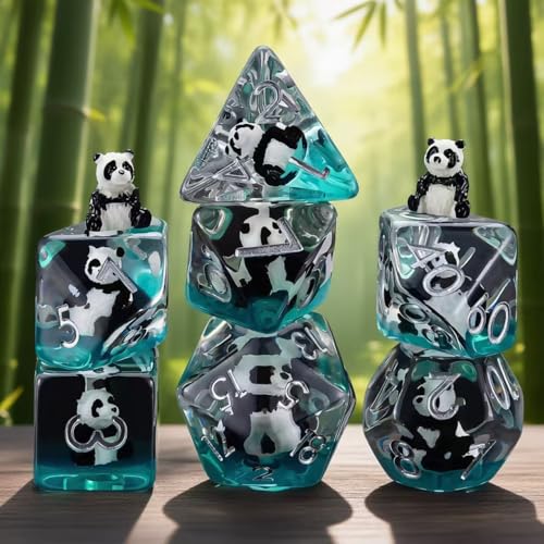 Panda Resin D&D Dice Set, 7-Piece DND Polyhedral Dice (D4, D6, D8, D10, D12, D20, D%) Dungeons and Dragons Dice Set - color: Panda
