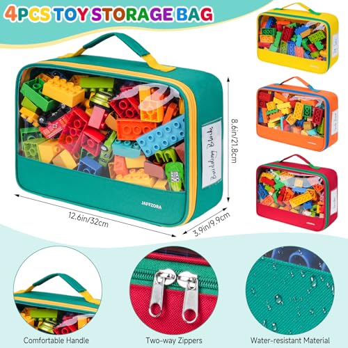 4 Pack Large Toy Storage Bags(12.6 * 3.9 * 8.6in), Magnetic Tiles Travel Organizer Case with Mesh Pocket Fits for Lego Bricks, Board Game, Puzzles, Toy Cars and Building Blocks - size: LARGE 4PCS