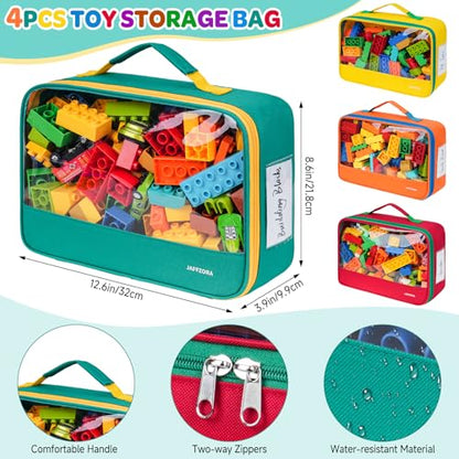 4 Pack Large Toy Storage Bags(12.6 * 3.9 * 8.6in), Magnetic Tiles Travel Organizer Case with Mesh Pocket Fits for Lego Bricks, Board Game, Puzzles, Toy Cars and Building Blocks - size: LARGE 4PCS