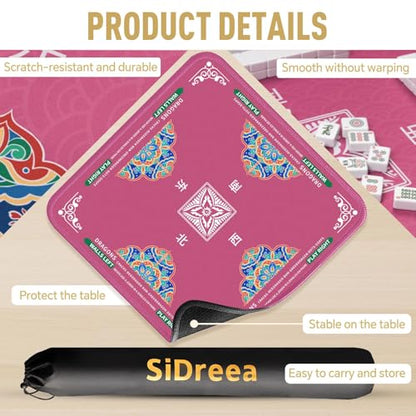 Mahjong Mat 32.4” x 32.4”, 3mm Thick Non-Slip Rubber Back Mahjong Table Mat, Noise Reduction Waterproof Mahjong Game Mat for Table, Mahjong Tile Mat for Cards, Dominoes & Board Games (Pink2) - color: Pink2