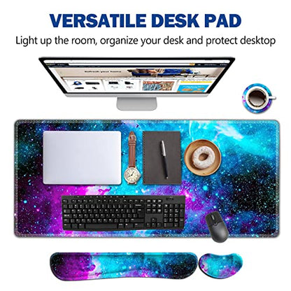 AIMSA Large Gaming Mouse Pad Set, Keyboard Wrist Rest Support Mouse Pad, Ergonomic Memory Foam Multifunctional Extended Desk Mat 35x15.7in Anti-Slip Rubber Base, Galaxy Nebula Universe - color: Galaxy Nebula Universe