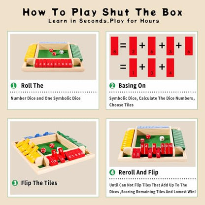 Shut The Box Dice Game for 2-4 Player Wooden Dice Game Math Games Close The Box Family Dice Board Games for Kids Adults, Tabletop Version Games for Classroom, Home, Easter Day, Party or Pub - style: 8.7 inch