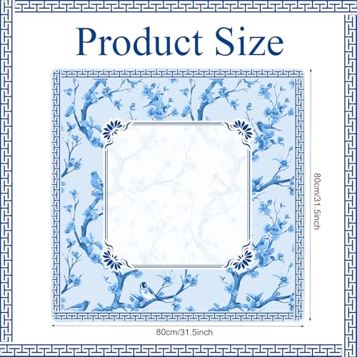 Chinoiserie Mahjong Mat with Carrying Bag,Rubber Anti Slip and Noise Reduction Multi Purpose Game Table Cover for Card, Board Tile Games 31.5" x 31.5" Blue - color: Blue