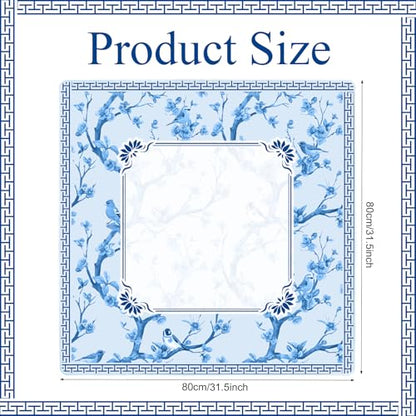 Chinoiserie Mahjong Mat with Carrying Bag,Rubber Anti Slip and Noise Reduction Multi Purpose Game Table Cover for Card, Board Tile Games 31.5" x 31.5" Blue - color: Blue