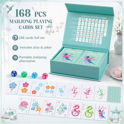 Soulchen 168-Piece PVC American Mahjong Card Print Set,Blossom,Mint | Lightweight Waterproof Format with 4 Dice and Storage Case, for Clubs, Pool, Cruises, Trips, Family Game Nights - color: Mint, style: Blossom