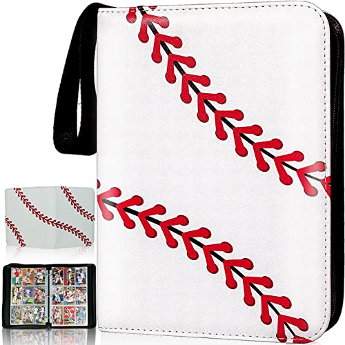 Baseball Gifts Cards Binder with Sleeves - 9 Pocket, Double Sided, 50 Removable Sleeves, Collectible 900 Cards - Zip Trading Card Collection/Collector Albums/Folder for MTG, TCG, Sport Cards - color: White - 900 Pockets
