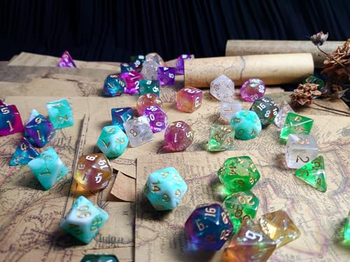 Green Mix White DND Dice Set of 7pcs (Turquoise Green) | Unique Pastel Polyhedral Dice for D&D, Dungeons and Dragons, RPG, MTG Accessories – D20 System Set - color: Turquoise Green & White