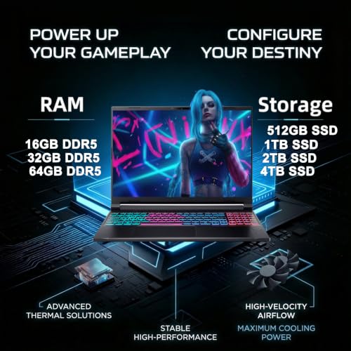 iCarp Customized Laptop Made with Acer Nitro V Slim Gaming AI Laptop 16" WQXGA 180Hz AMD 8-core Ryzen 7 260 (>i7-13700H) 16GB/32GB/64GB RAM 512GB/1TB/2TB/4TB SSD GeForce RTX 5070 798 Tops Win11 - style: Ryzen 7 260 + RTX 5070