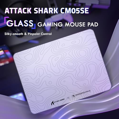ATTACK SHARK CM05SE Glass Gaming Mouse Pad for FPS & Esports, Nano-Etched Tempered Glass Surface,Ultra-Smooth Low Friction Hard Mousepad,Waterproof Large Desk Mouse Mat for PC Setup,White Contour - color: White Contour