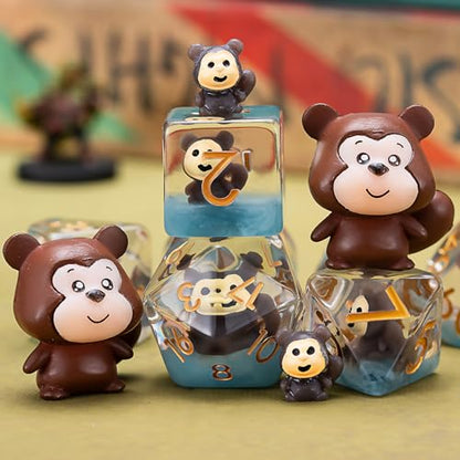 DND Dice Set, Bear Resin Cute Polyhedral Dice for Dungeons and Dragons, RPG, MTG D&D 7-DIE (D4, D6, D8, D10, D12, D20, D%) for Ages 15 and Up - color: Monkey