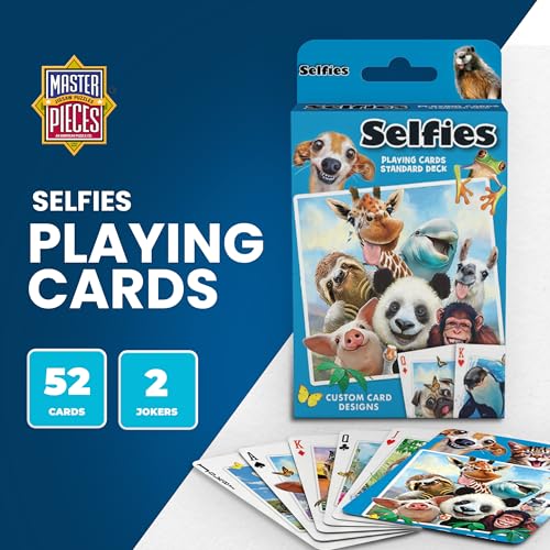 Masterpieces Selfies Playing Cards Set – Cute Playing Card Sets for Adults, Teens, and Kids, Sports Theme, Team Color, 52 Cards & 2 Jokers, Fun Family Game, Ages 3-12 - style: Selfies