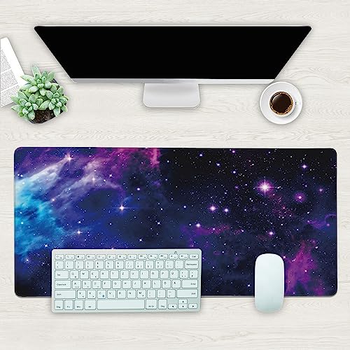 Desk Mat, Galaxy Nebula Universe Space Extended Gaming Mouse Pad Large, Big Mouse Pad with Non-Slip Base and Stitched Edge, Long Computer Keyboard Mouse Mat for Home Office - color: Galaxy Nebula Universe Space, size: 15.7" x 35.4"