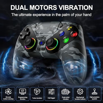 Xexvyrin LED Wireless Controller for PS5, Compatible with PS5 Pro/Slim/PC, Dual Vibration, Macro/Turbo Function, 3.5mm Audio Jack,1000mAh Battery, 6-Axis Motion Control Gamepad with Speaker - color: grey