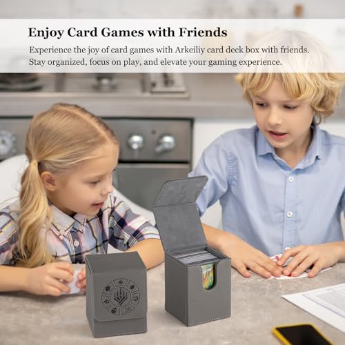 Arkeiliy Card Deck Box, 110+ Storage MTG Deck Box with 50 Pcs Card Sleeve, Collectible Trading Card Cases for Magic Commander and More (Grey) - color: Grey