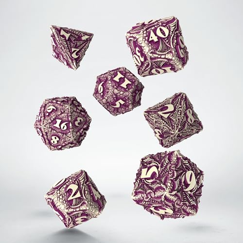 Q-Workshop Dracopolis Yucatan Featherwing Ornamented RPG Dice Set | 7-piece polyhedral set, Ornamented engraving, Fantasy RPG accessory, Tabletop gaming