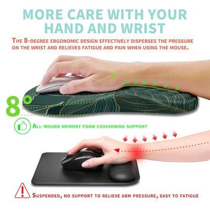 Ergonomic Mouse Pad Wrist Support with Memory Foam Massage Bulge, Carpal Tunnel Pain Relief Mousepad Wrist Rest for Mouse(12x8 inch, Leaves) - color: Kg012-leaves