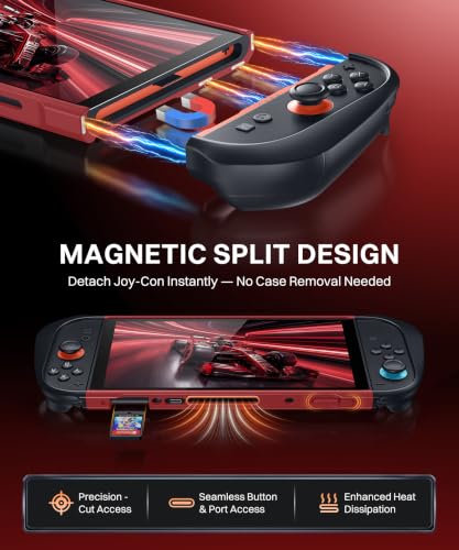 GolbinBox Hard Shell Case for Nintendo Switch 2 with Kickstand, Red | Magnetic split design, aluminum stand, military grade protection, detachable Joy-Con covers, for travel and commuting - color: Red