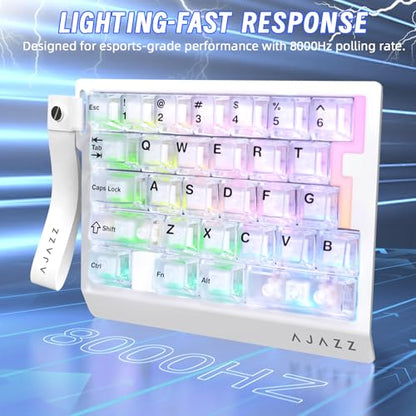 AK029 Wired 29 Keys One-Handed RGB Gaming Keyboard with 8000HZ,0.01mm RT Magnetic Switches Adjustable Actuation,Hotswappable Mechanical Keyboard,Aluminum Plate,Web Driver for Gamers-Transparent White - color: White Transparent