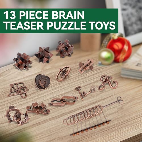 13 Pcs Brain Teaser Puzzles for Adults - Metal Puzzles 3D Puzzle Game Toys for Adults Teens - Wooden Unlock Interlocking Puzzle Adult IQ Education Smart Toys - style: Style A
