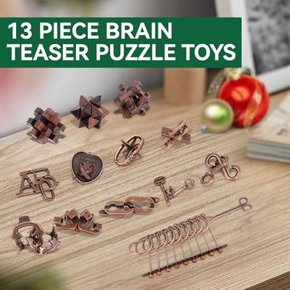 13 Pcs Brain Teaser Puzzles for Adults - Metal Puzzles 3D Puzzle Game Toys for Adults Teens - Wooden Unlock Interlocking Puzzle Adult IQ Education Smart Toys - color: Style B