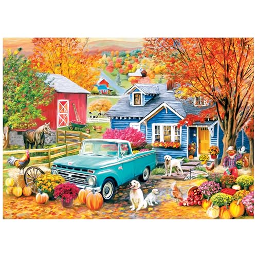 RoseArt - Soft Touch - Autumn Hill Cottage - 1000 Piece Jigsaw Puzzle, Autumn Country Scene Puzzle for Adults - Made in USA - style: Autumn Hill Cottage