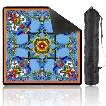 Mahjong Mat 31.5" x 31.5" Mexican Talavera Floral Ceramic Tile Blue Non-Slip Noise Reduction Mahjong Tiles Table Cover for Dominoes Poker Card Board and Tile Games Gift - color: Color6