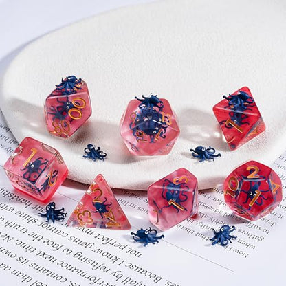 DND Dice Set, Octopus Resin Polyhedral Dice for Dungeons and Dragons, RPG, MTG D&D 7-DIE (D4, D6, D8, D10, D12, D20, D%) for Ages 15 and Up - color: Octopus