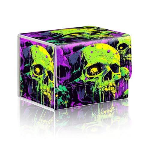 Trading Card Storage Box, Holds 100+ for MTG Cards, Premium PU Leather with Magnetic Closure, Dripping Neon Skulls Durable Deck Box for Magic the Gathering, Trading Card Games - color: Dripping Neon Skulls