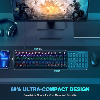 RaceGT Wired Mechanical Gaming Keyboard - 67 Keys Ultra-Compact Mini Keyboard, Wired USB Keyboards, Multi Color RGB Illuminated LED Backlit for PC Gamer Computer Desktop (Black)…