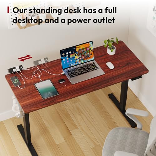 SANODESK Electric Standing Desk with Desk Clamp Power Strip 48"x 24" Whole-Piece Desktop Height Adjustable Stand Up Desk with Cable Management Sit Stand Home Office Desk Black Frame/Mahogany Top - color: Black Frame+mahogany Top, size: 48"x24"