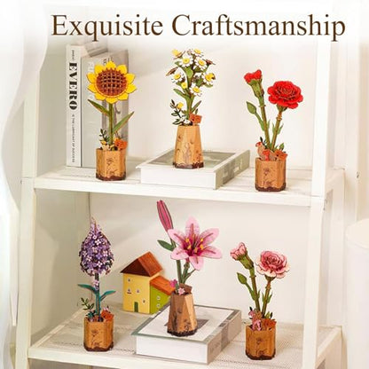 Rowood Wooden Flower Kit,DIY Artifical Flower Building Set Craft Kit for Adults,Mother's Day/Valentine's Day for Mom/Women/Grandma-Pink Lily - style: Pink Lily