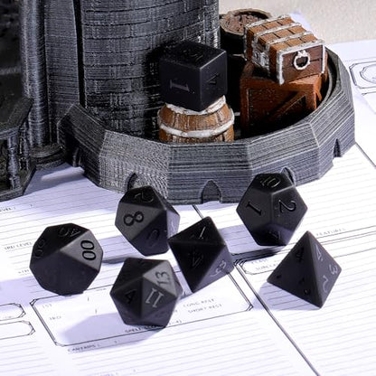 Matte Black Gemstone Dice Set, 7-Piece Handcrafted Polyhedral Dice with Gold Engraving, Ideal for D&D, RPG, MTG & Tabletop Games, Gift Box Included (Black Frosted Stone) - color: Black Frosted Stone