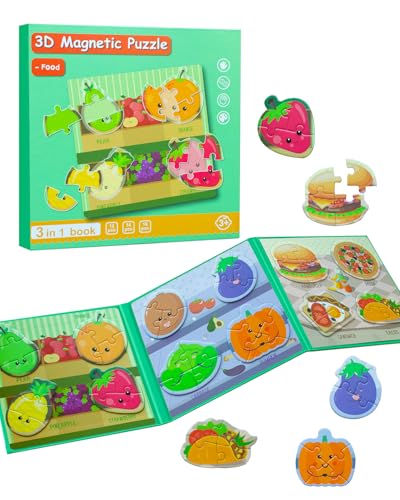 Magnetic Puzzles for Toddlers 2-4, Travel Puzzles Games for Kids Ages 1-3, Activities Toy Jigsaw Puzzles Book for Boys & Girls 1 2 3 4 5, Learning Magnet Present for Road Trip - style: Food