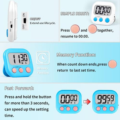 Timer for Kids Teachers Supplies Digital Kitchen Timers for Cooking Large Magnetic Classroom Timer 2Pack-White Blue - color: Blue White