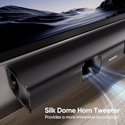 RIOWOIS Sound Bar with Subwoofer, Home Theater Surround System for TV PC | 5" Subwoofer, Bass Reflex Port, Support Optical/AUX/Bluetooth 5.3 Input, Adjustable Bass, Horn tweeter drive, Wall-mountable - size: 17-inch PLUS