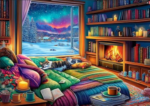 Puzzles for Adults 1000 Pieces, Warm Winter Night View Impossible Hard Difficult Challenging Puzzles for Adults, Gift for Adult Jigsaw Puzzles Lovers, 27.5 x 19.7 inch - color: Colorful-winter Night View, size: 27.5" X 19.7"