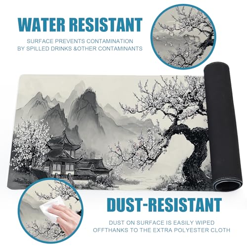 Large Mouse Pad for Desk, Gaming Mousepad XL Extended, Japanese Desk Mat Non-Slip Rubber Base, Big Computer Keyboard Mat Protector for Home&Office, 31.5x11.8in, Cherry Blossom - color: Cherry Blossom