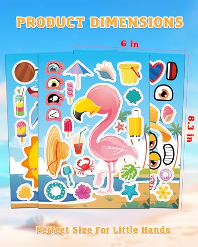 Aowplc 48 Sheets Summer Fun Make-a-Face Sticker Set for Kids – Create Your Own Faces with Beach, Tropical & Animal Stickers – Ideal Summer Crafts, Party Favors & Creative Activities - style: Summer Vibe