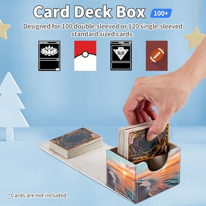 for MTG Commander Deck Box,Card Deck Box for Trading Yugioh MTG,Fits 100 Double Sleeved Cards,PU Leather Strong Magnet Case for Magic Commander TCG CCG,Beach Sunset - color: Beach Sunset