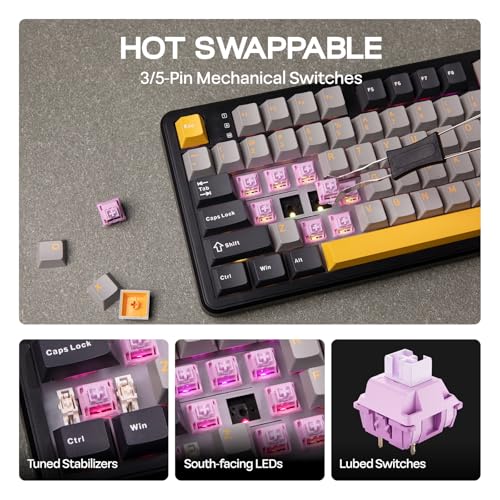 EPOMAKER Aula F108 Wireless Gaming Keyboard, Full Size Mechanical Keyboard with 4000mAh Battery, 108 Hot-Swappable and Programmable Keys, RGB Backlight, for Mac/PC/Android (Grey&Yellow) - color: Grey&Yellow